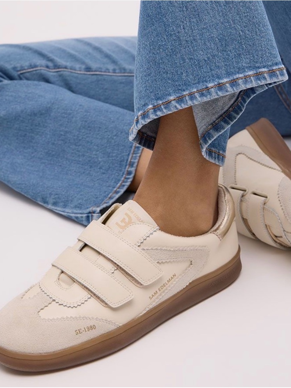 Sam Edelman Cream and Brown Leather Velcro Sneakers NWOT